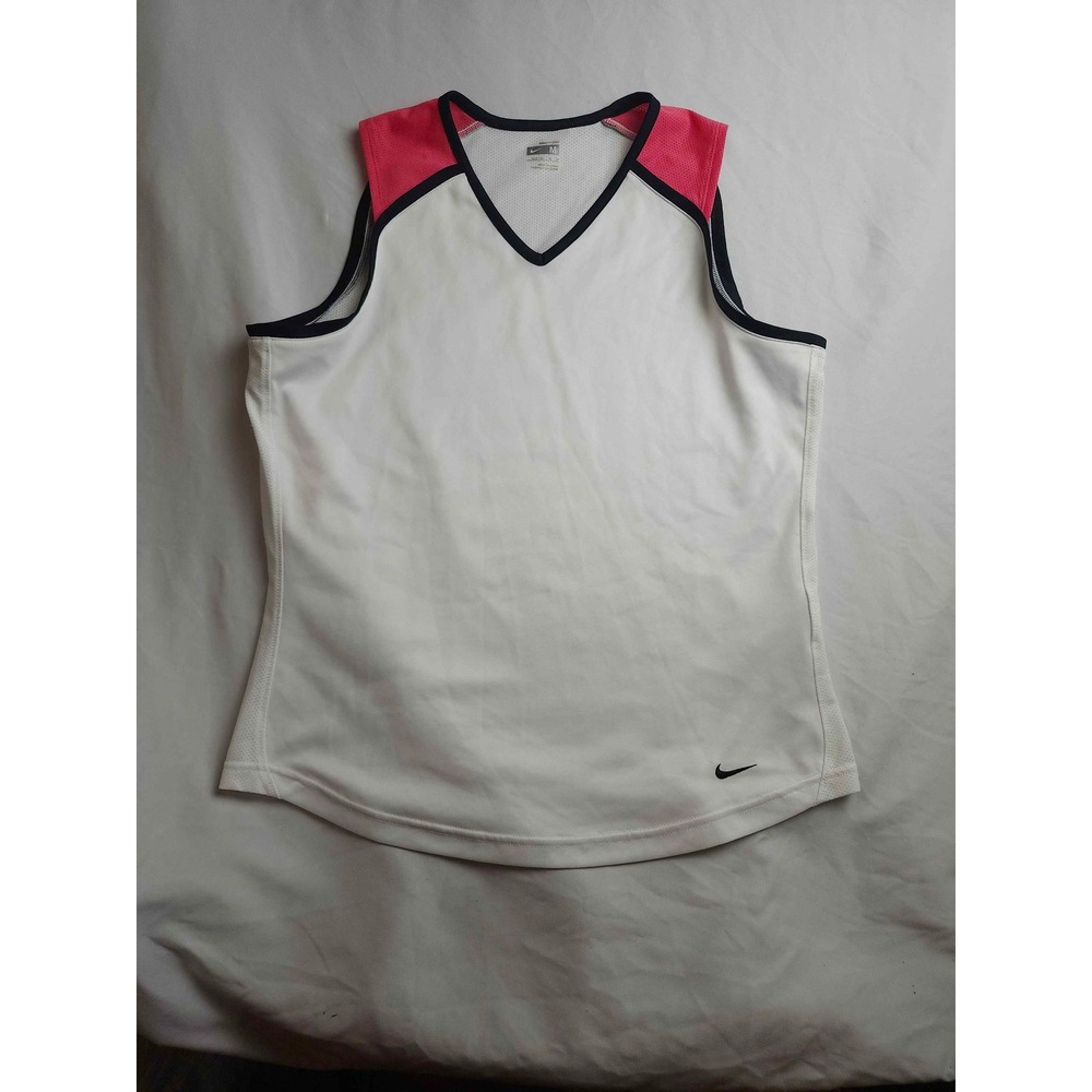 Nike Fit Dry Womens Tank Top White Pink Navy Blue V-Neck Athletic Size M 8-10
